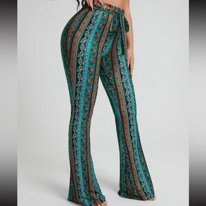 SHEIN Vibrant Teal and Orange Flare Pants